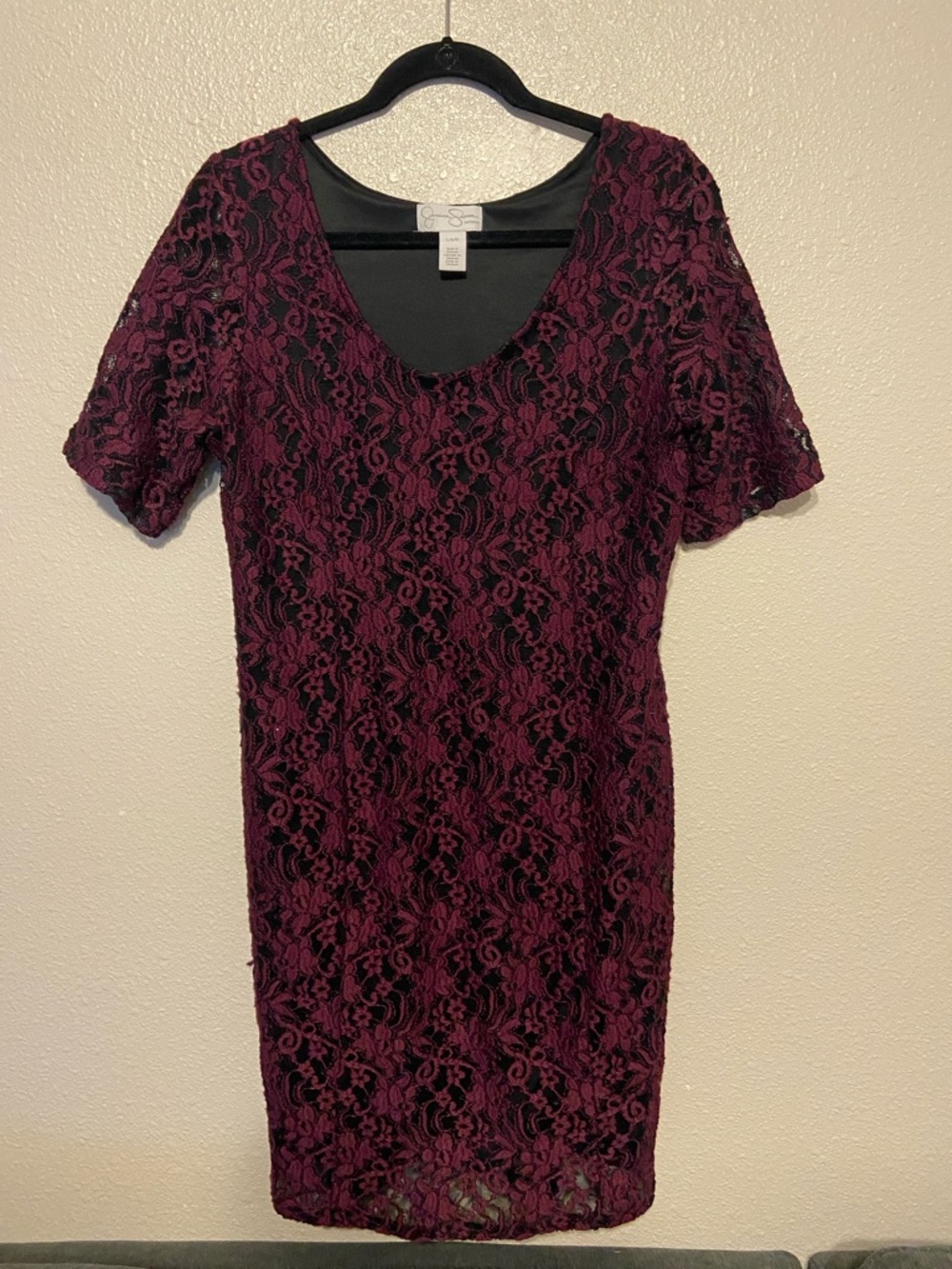 Maternity Burgundy Lace Short Sleeve Dress, Size Large